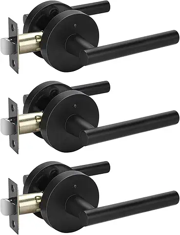 Haidms 3 Packs Matte Black Door Handles Interior,Privacy Door Lever Handle, Heavy Duty Bathroom Door Handles Interior, Modern Bedroom Door Handle