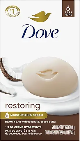 Dove Beauty Bar Soap Restoring Coconut & Cocoa Butter 6 Count for Restored Skin, Nourishes Skin 3.75 oz