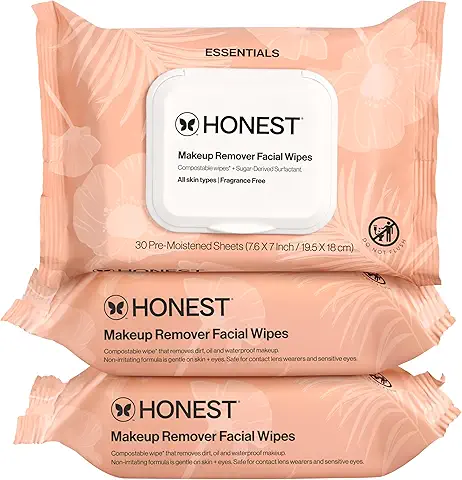 Honest Beauty Fragrance Free Cleansing Makeup Remover Facial Wipes | Plant Based, Hypoallergenic, Gentle for Sensitive Skin | 90 Count